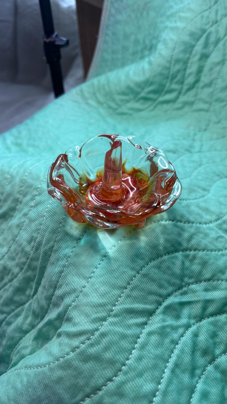 Amber flower-shaped handmade candle holder