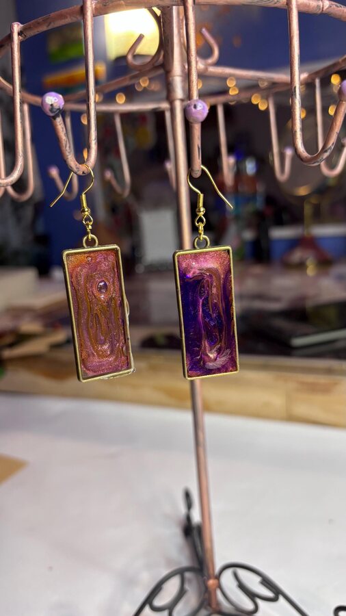 Custom handmade resin dangle earrings with colorful drops and bead accents
