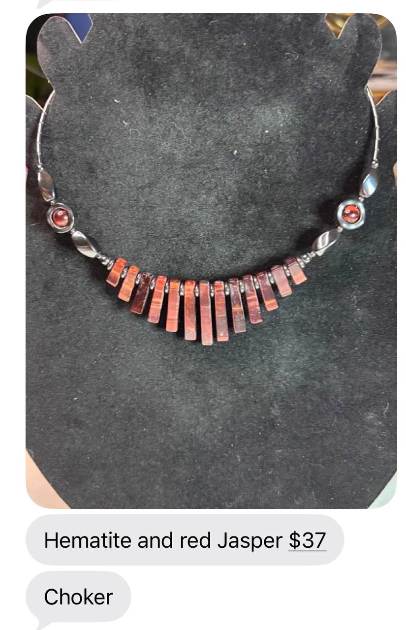 Hematite and red jasper choker necklace with silver-tone accents