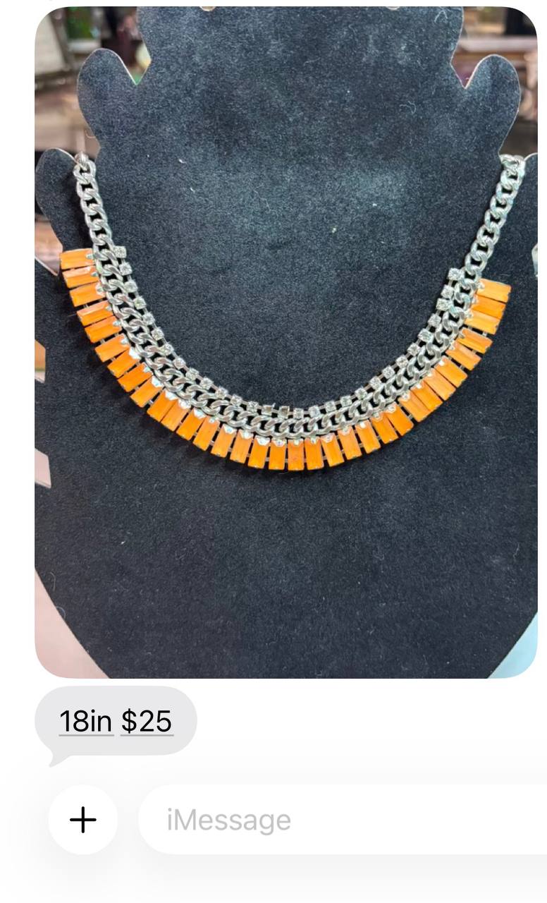 Orange bar 18 inch statement necklace on a silver-tone chain