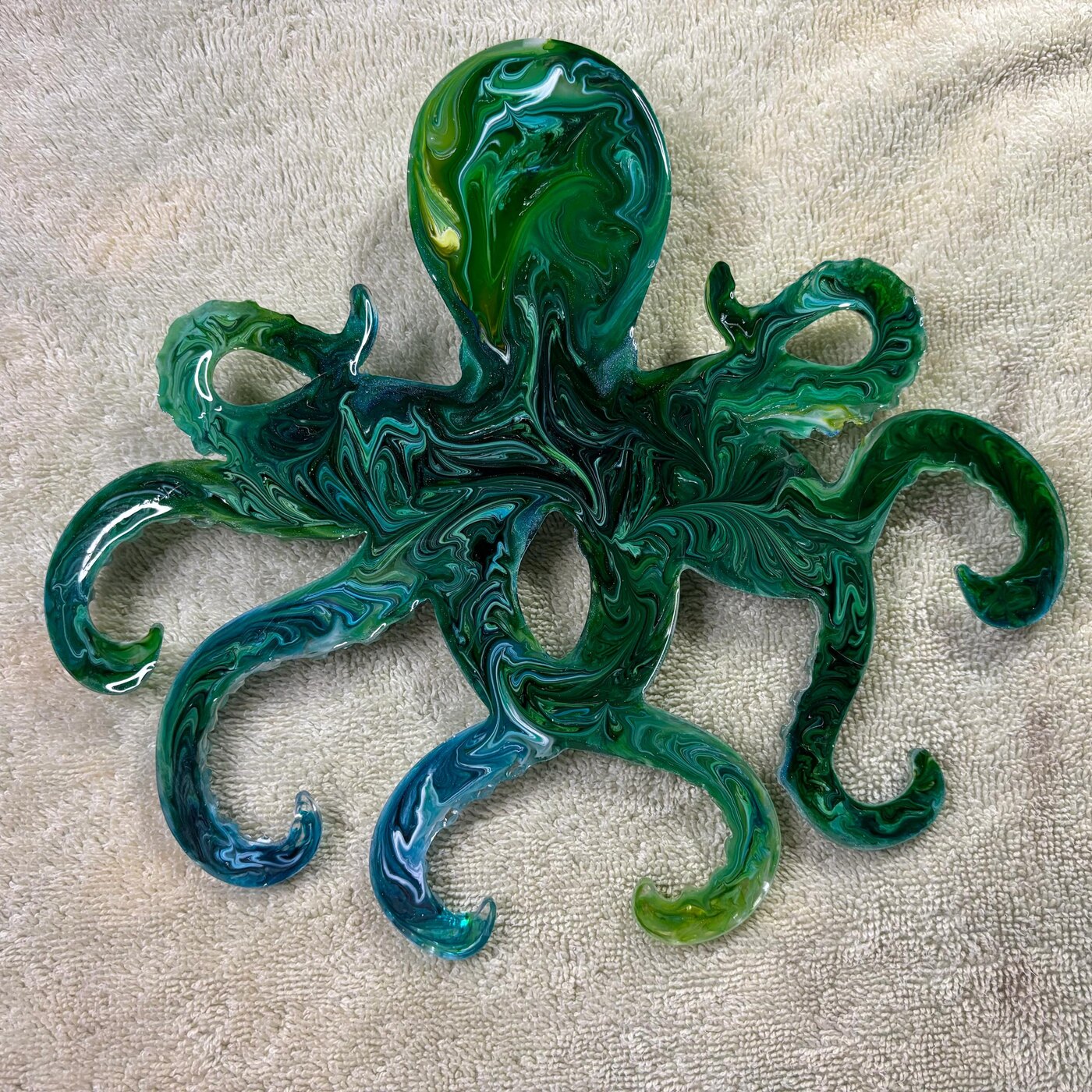 Green and blue handmade resin octopus