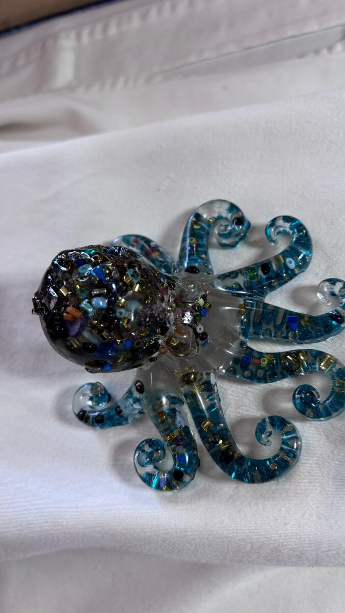 Handmade blue resin octopus