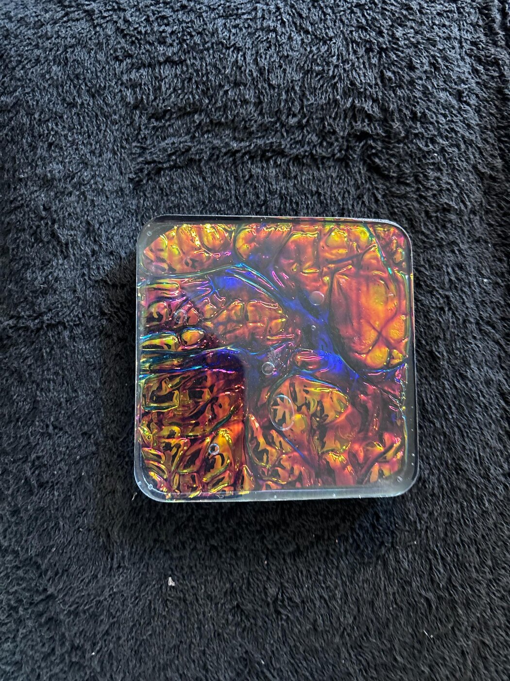 Orange iridescent handmade square resin coaster