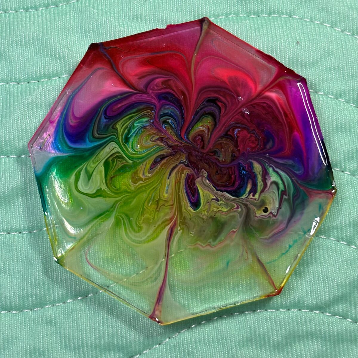 Multicolor rainbow swirled octagon resin tray