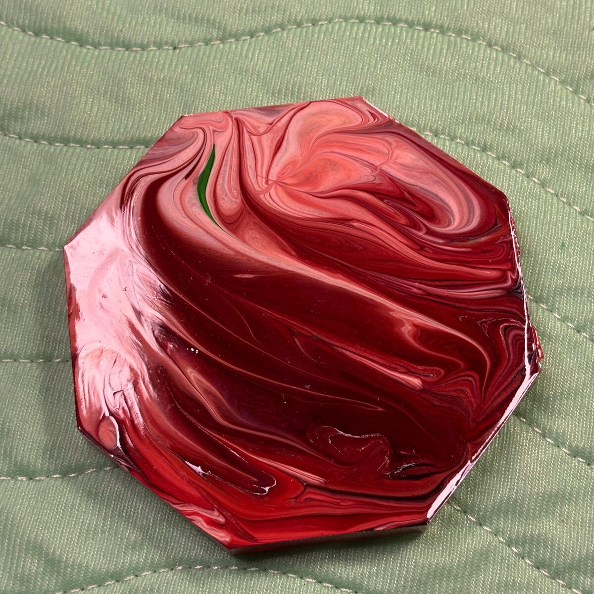 Red marbled octagon resin tray