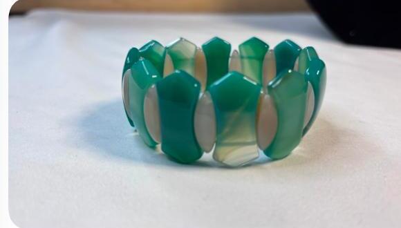 Teal and green stretch bracelet with glossy stone panels